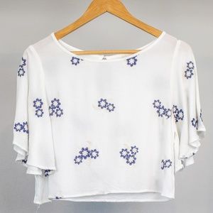 Caution to the Wind Cropped Top with Flowy Sleeves